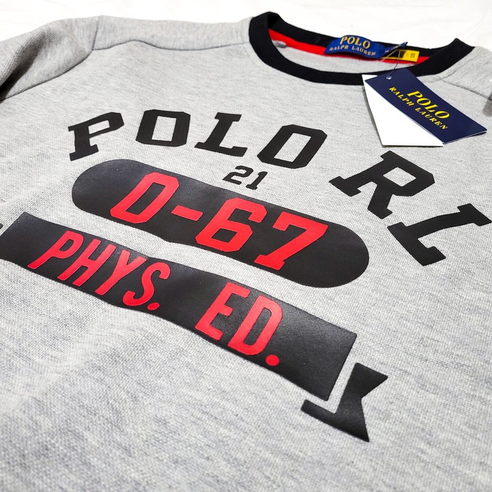 Polo Ralph Lauren RL Phys Ed Grey Sweatshirt Black Red Medium Crew sport bear 67 - Picture 2 of 8